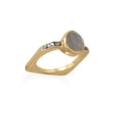 Load image into Gallery viewer, 14 Karat Gold Plated Grey Moonstone and Diamond Chips Ring