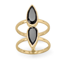Load image into Gallery viewer, 14 Karat Gold Plated Double Pear Onyx Ring