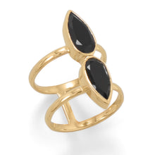 Load image into Gallery viewer, 14 Karat Gold Plated Double Pear Onyx Ring