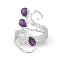 Load image into Gallery viewer, Polished Scroll Design Amethyst Ring
