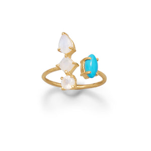 Rainbow Moonstone and Synthetic Turquoise Wrap Ring