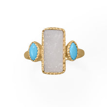 Load image into Gallery viewer, Darling and Dreamy! 14 Karat Gold Plated Druzy and Synthetic Turquoise Ring