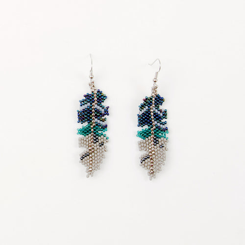 Beaded Feather Earrings - Teal