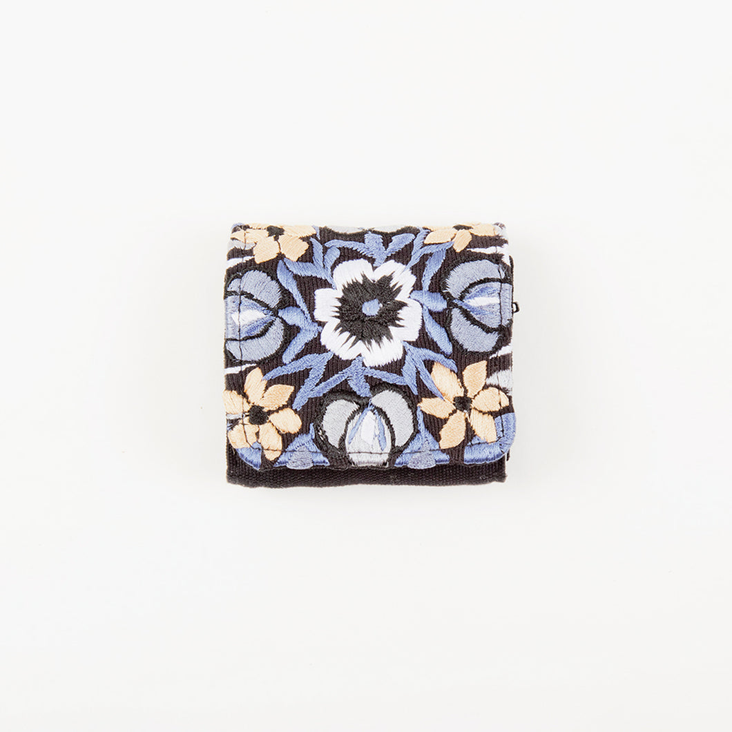 Small Embroidered Travel Jewelry Case Grey