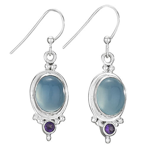Blue Chalcedony and Amethyst Earrings