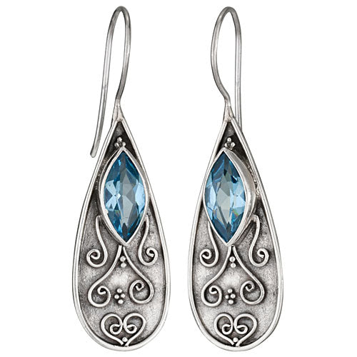 Scroll Work Oxidized Blue Topaz Earring