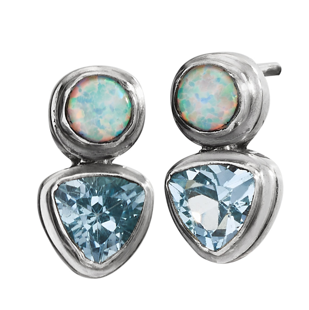Blue Topaz Opal Post Earrings