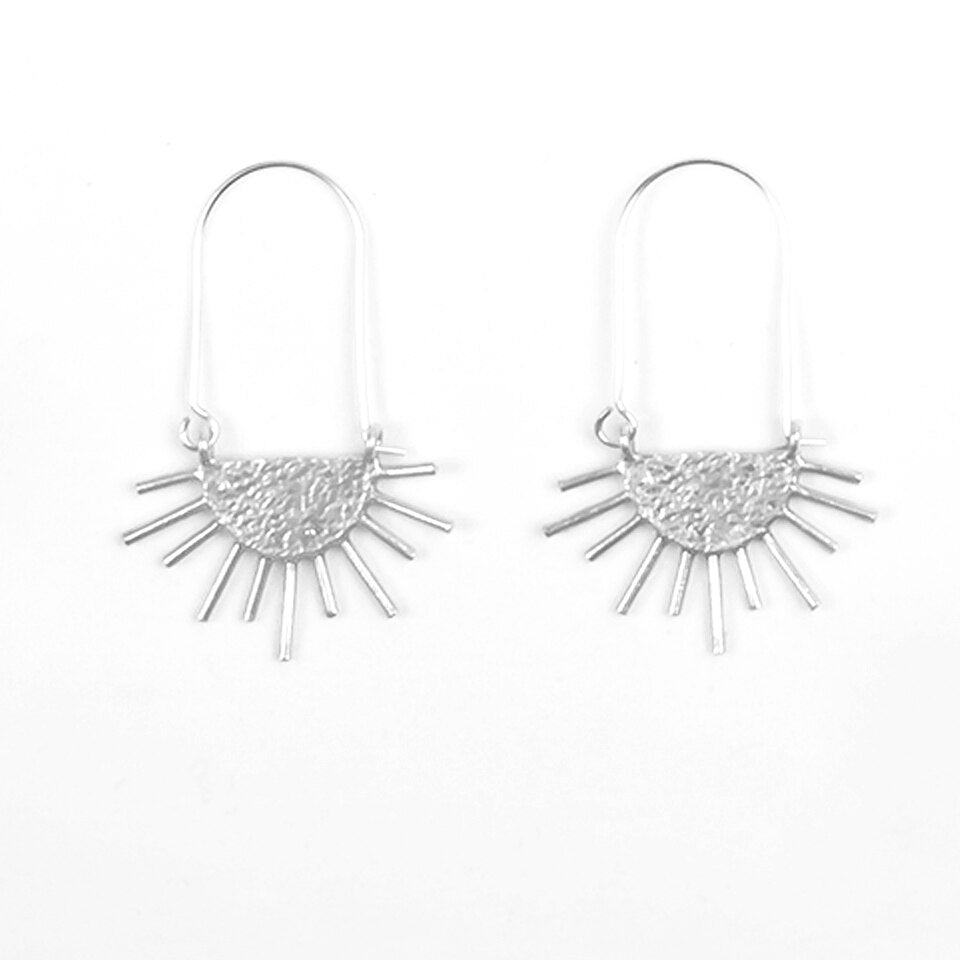 Sun Ray Long Hoop Earring Silver