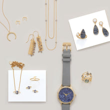 Load image into Gallery viewer, 14 Karat Gold Plated Polki Diamond and Labradorite Multi-row Stacked Ring