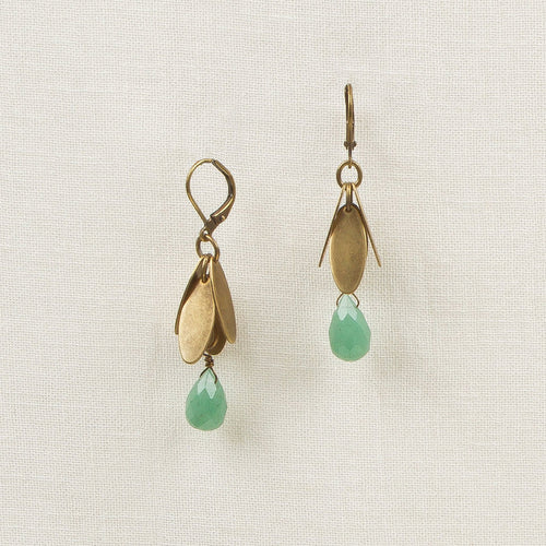 Metal Leaves with Stone Drop Earrings - Aventurine