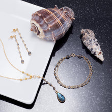 Load image into Gallery viewer, Double Strand 14 Karat Gold Plated Labradorite Beaded Bracelet