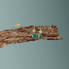 Load image into Gallery viewer, 14 Karat Gold Plated Turquoise and Sky Blue Topaz Earrings