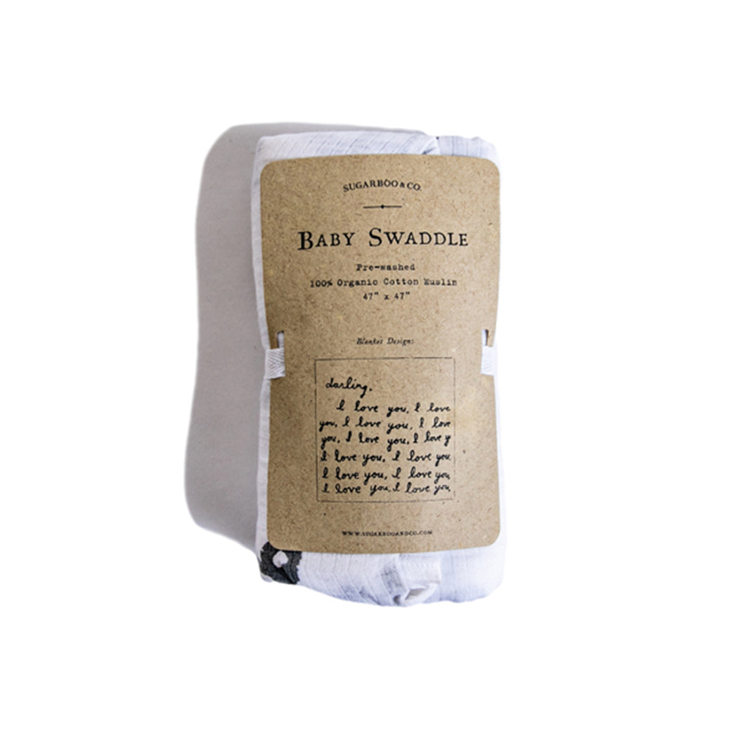 Organic Cotton Swaddle Blanket- I Love You