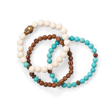 Load image into Gallery viewer, Wood and Magnesite Buddha Stretch Bracelet Set