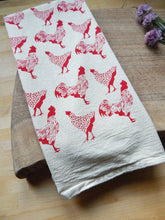 Load image into Gallery viewer, Chickens Kitchen Towel, Tea Towel -Red