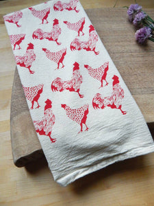 Chickens Kitchen Towel, Tea Towel -Red