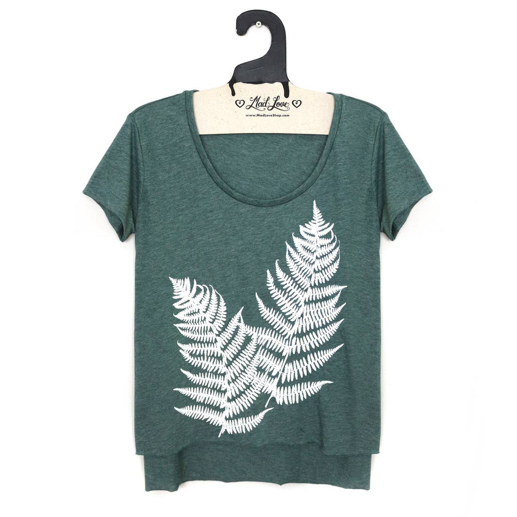 Forest Green Scoop Hi Lo Tee with Fern Print