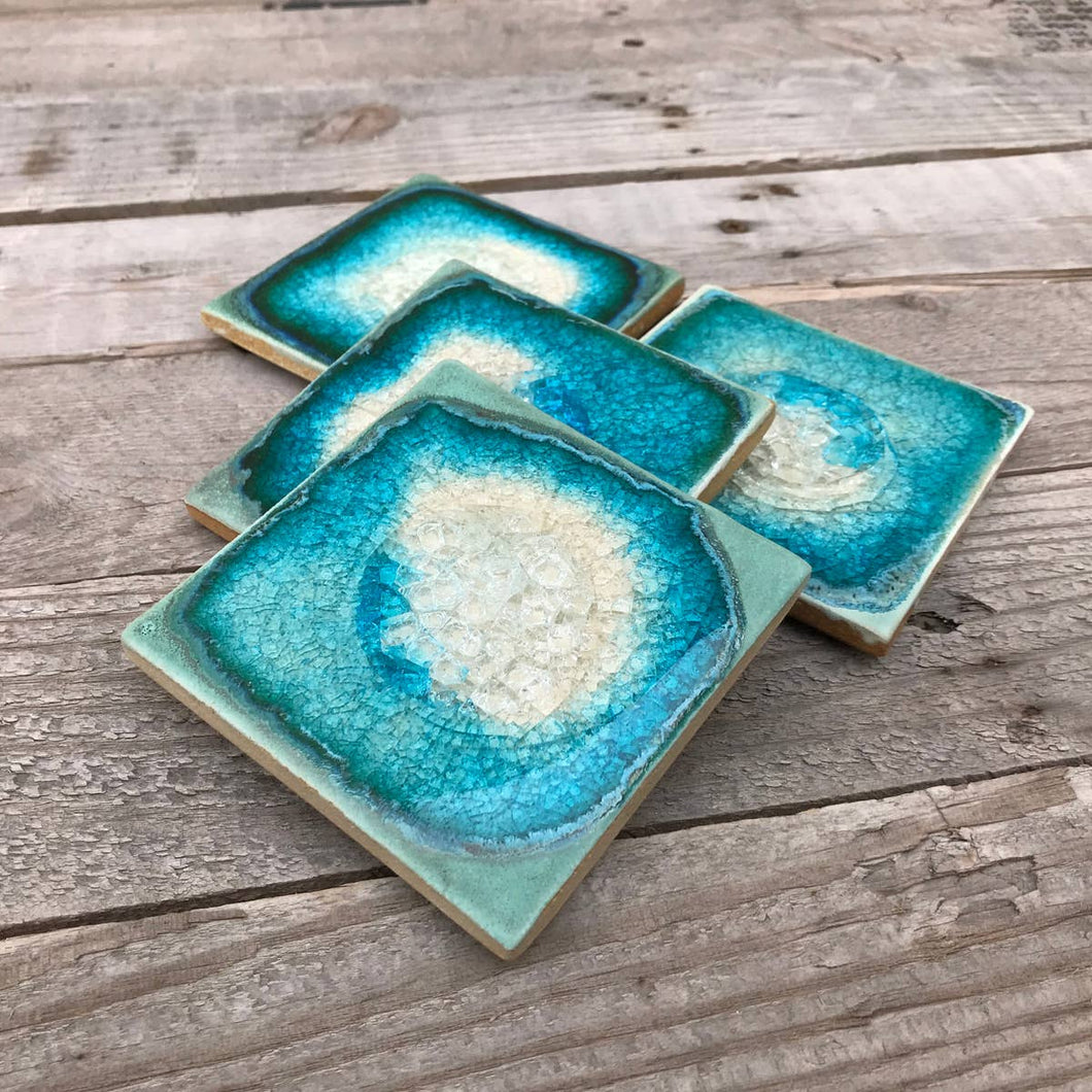 Geode Crackle Coaster - Aqua