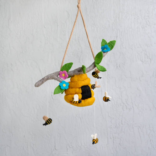 Hand Felted Mobile-Bee Hive and Honey Bee